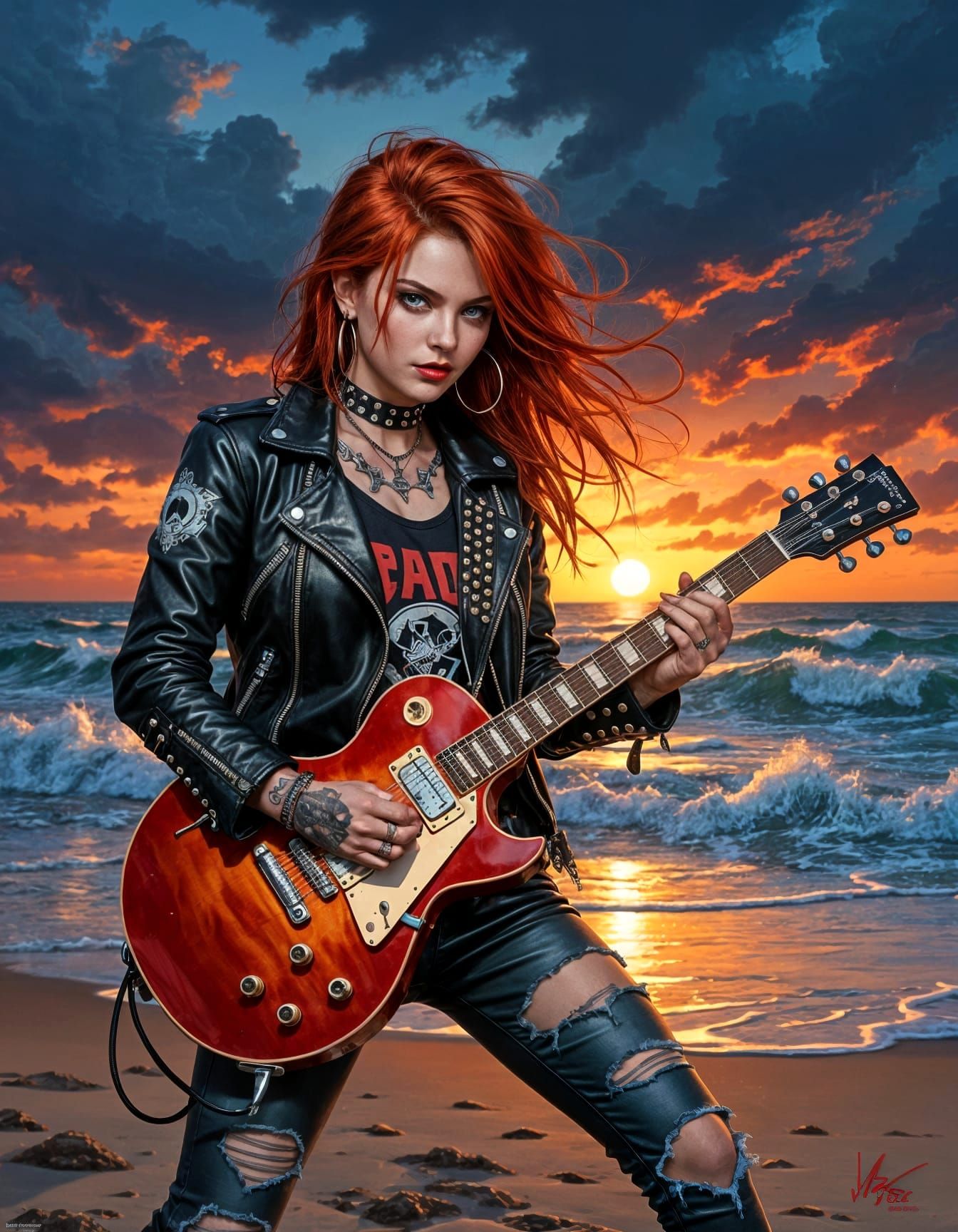 Punk Rock Guitarist Shreds on Stormy Beach