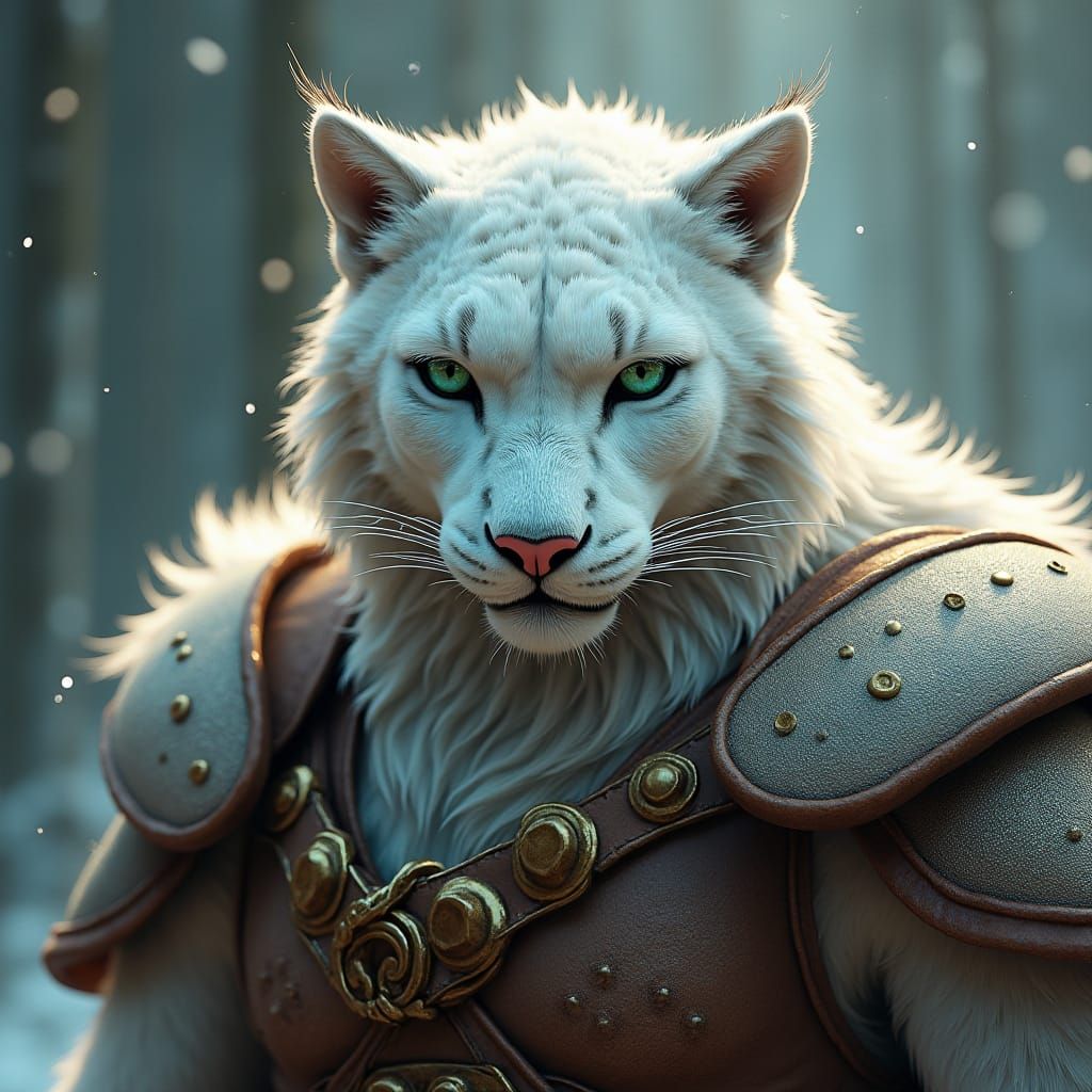 Snow Leopard Warrior Portrait in Detailed Digital Art