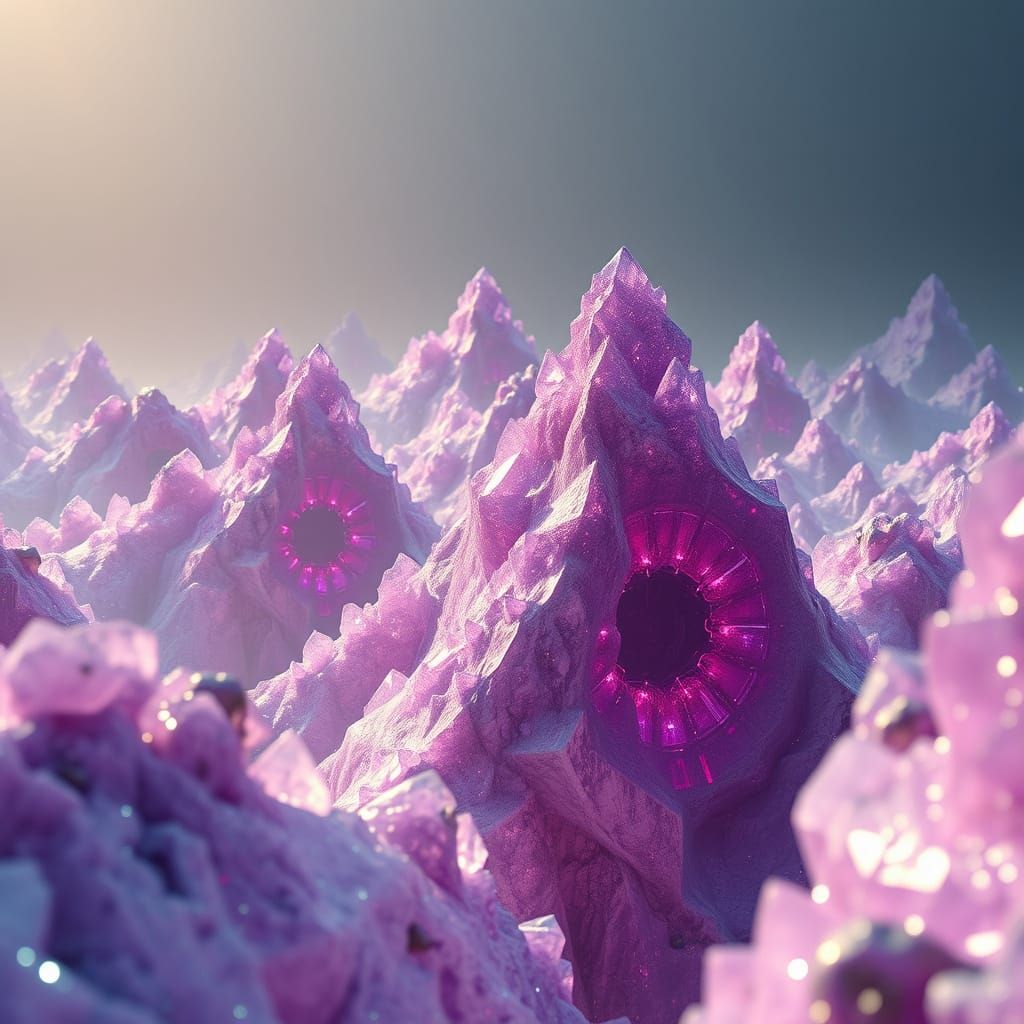 Crystalline Fractal Mountains in Eerie Light