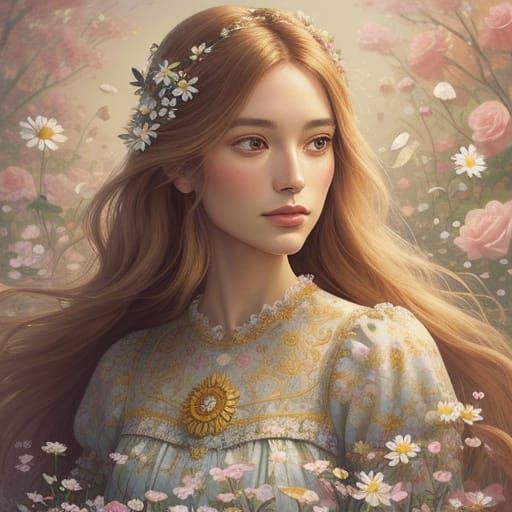 Floral Fantasy: A Vibrant Oil Painting Portrait