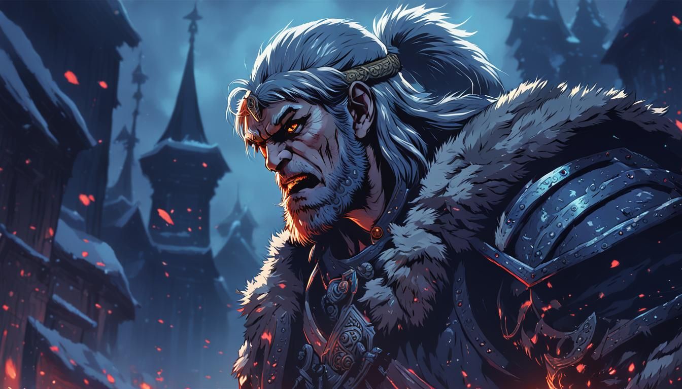 Werewolf as Ancient Russian Warlord in Anime Style