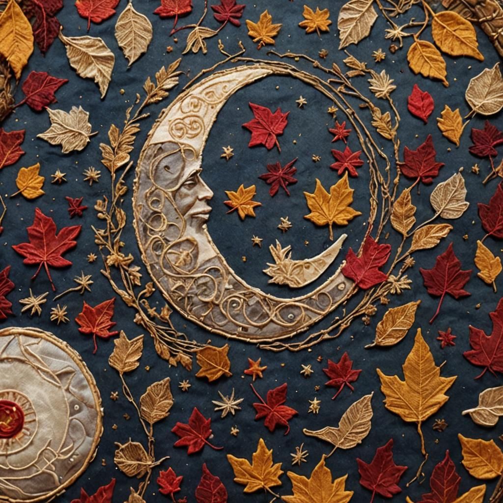 Medieval Textile Art: September Moon Surrounded by Autumn
