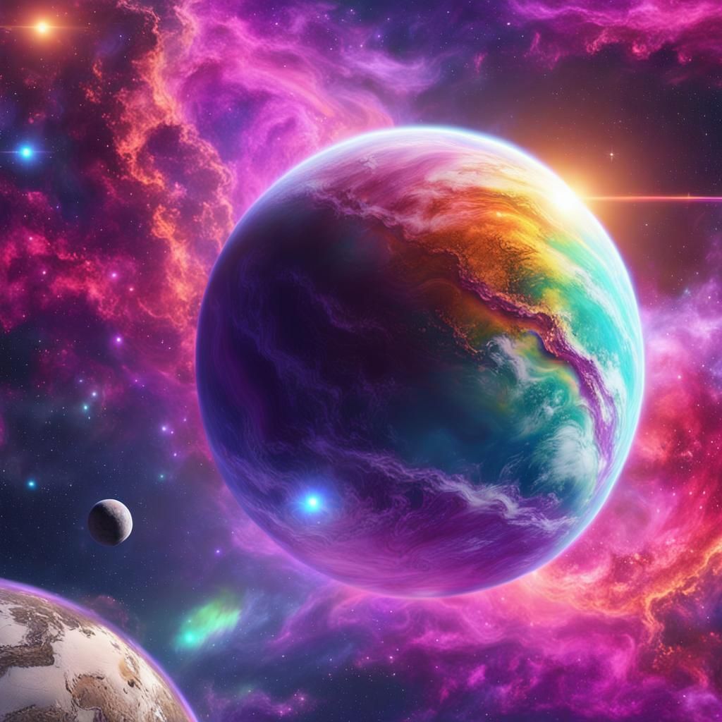 Rainbow Planet in a Colorful Nebula