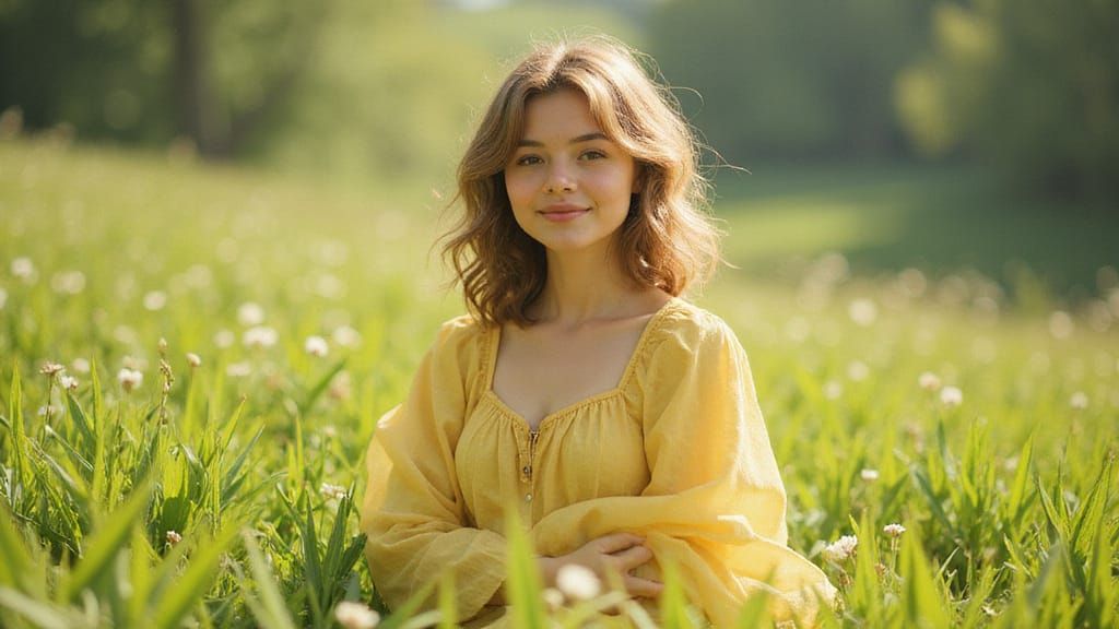 A Warm Smile Illuminates a Whimsical Meadow in Pastel Hues