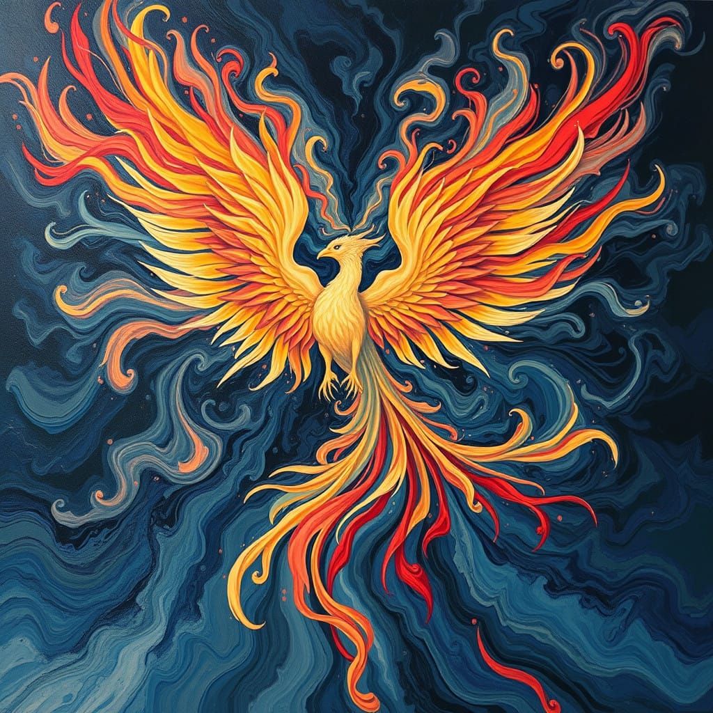 Impasto Phoenix Radiates with Majestic Beauty