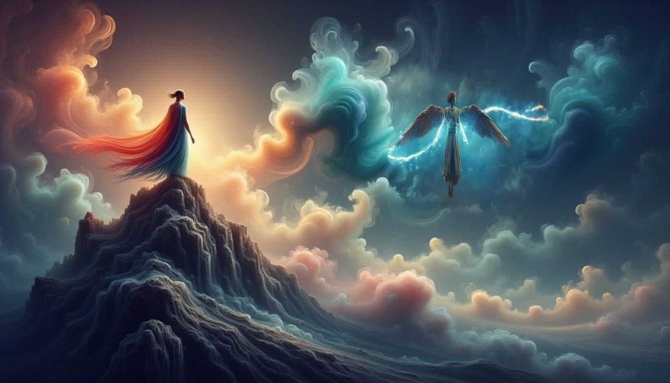 Flaming Angel Soaring Through the Sky