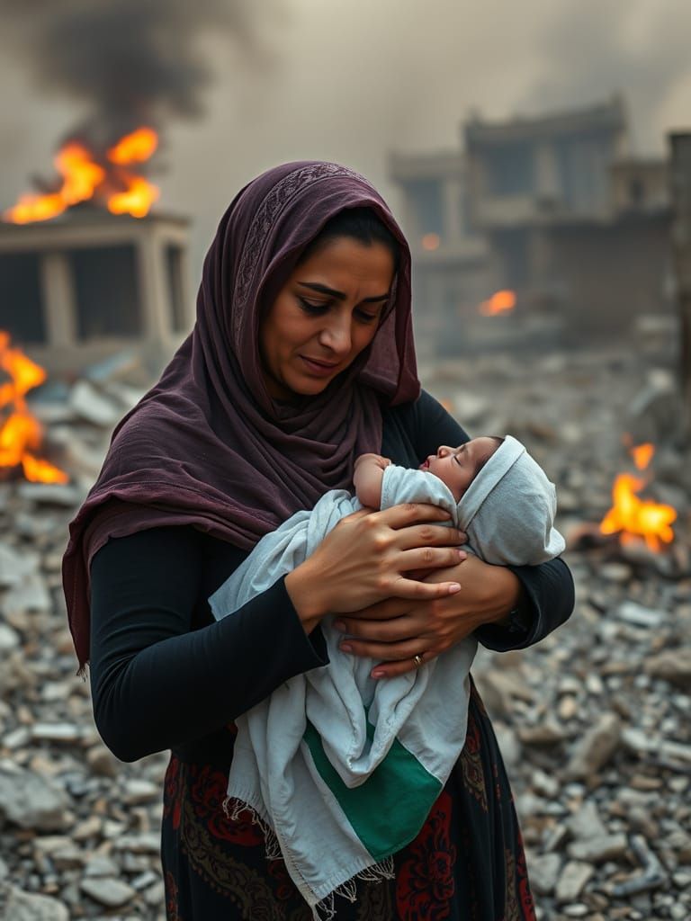 Hope Amidst Ruin: Palestinian Mother and Newborn in a World ...