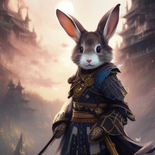 Chibi Rabbit Samurai in Intricate Anime Style