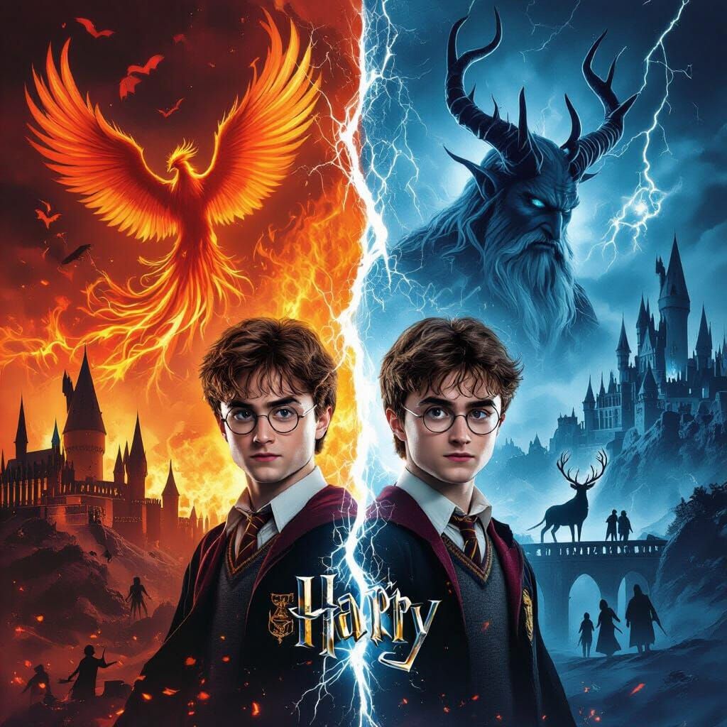 Fantasy Movie Poster: Fire Phoenix vs Ice Dragon