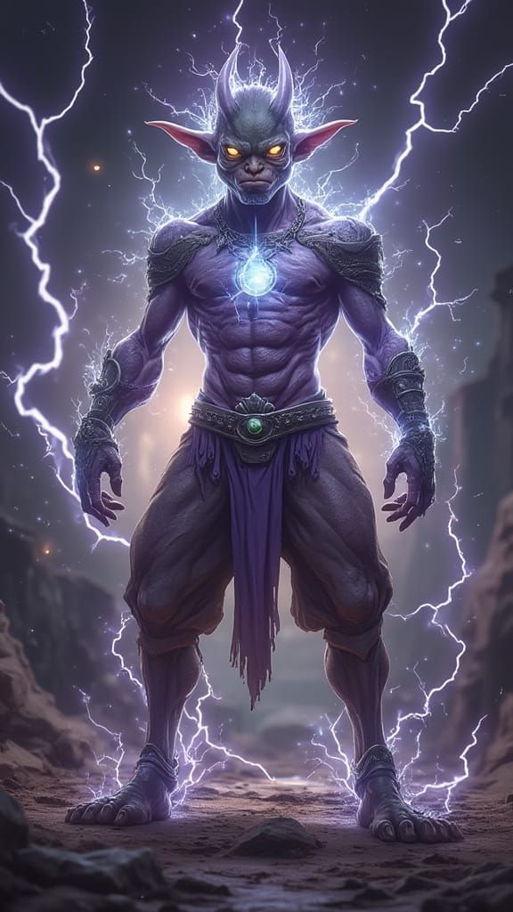 Chibi Goblin Sorcerer Wreathed in Arcane Lightning