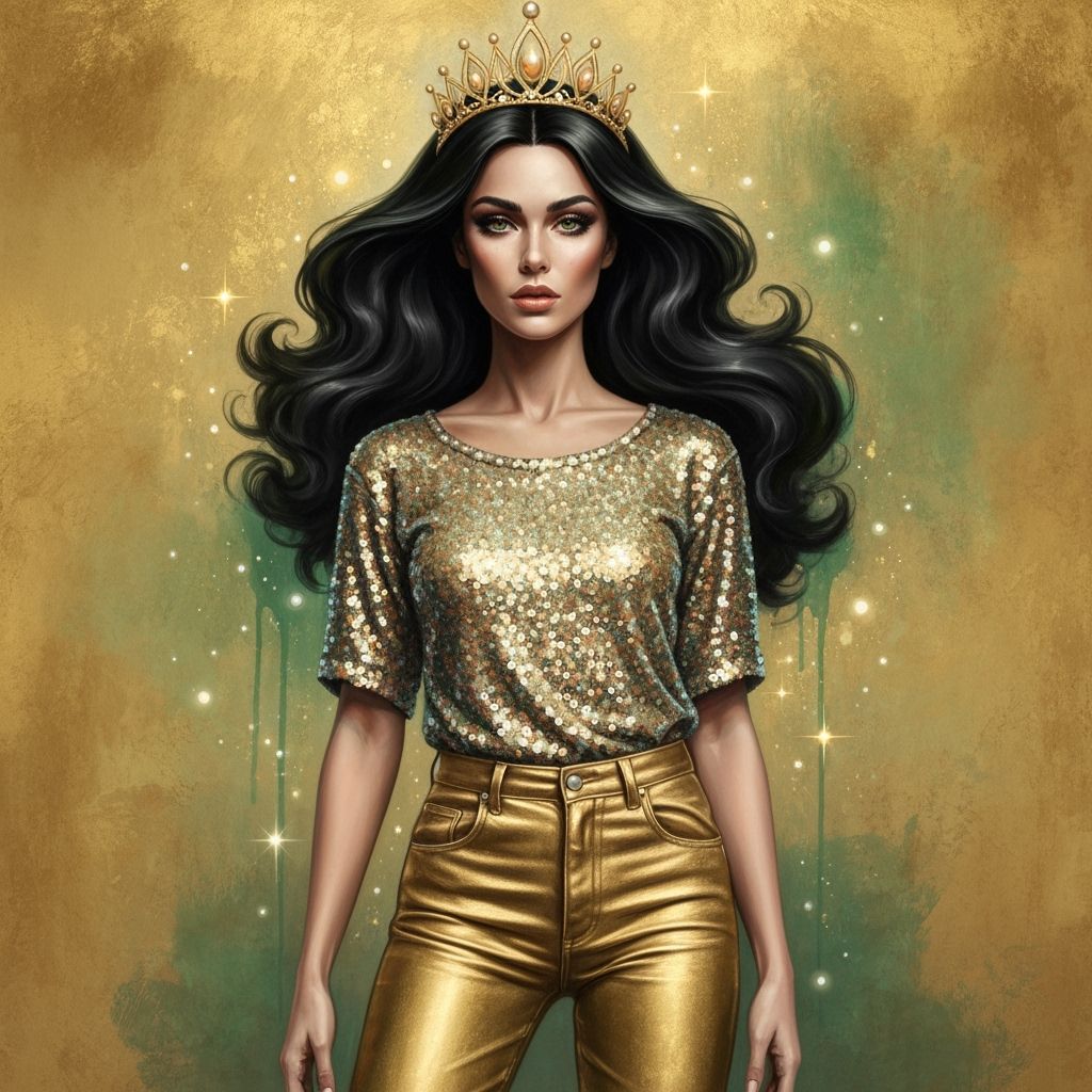 Disney Princess in Golden Jeans: Ink Painting