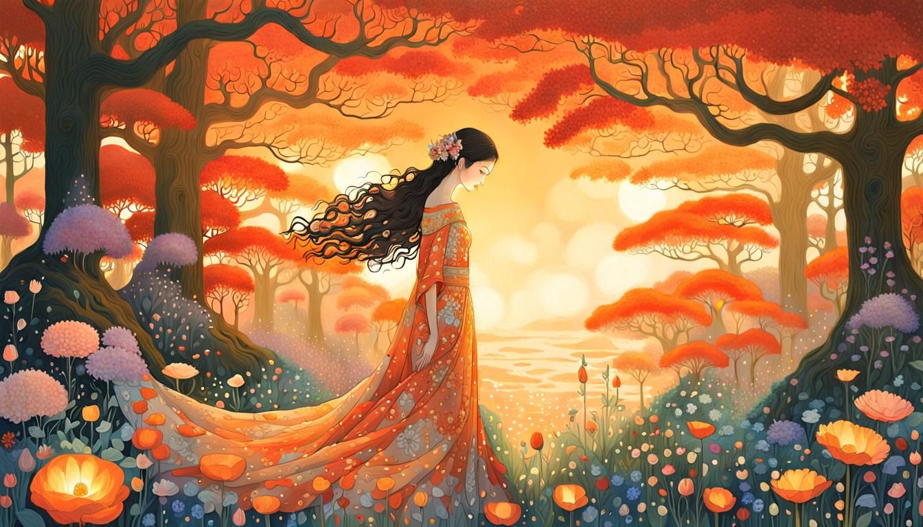 Sunset Hybrid in Enchanted Forest, Magical Realism