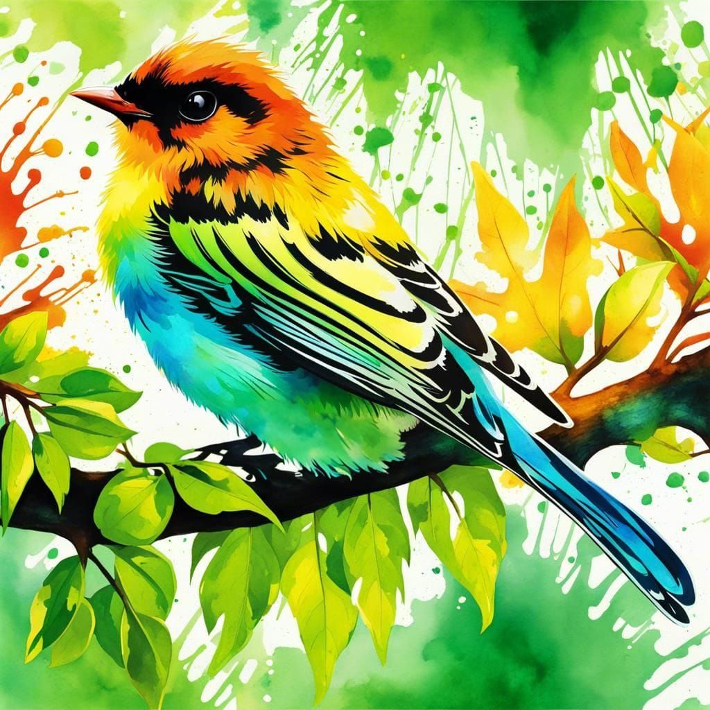 Adorable Songbird Chick in Colorful Watercolor Style