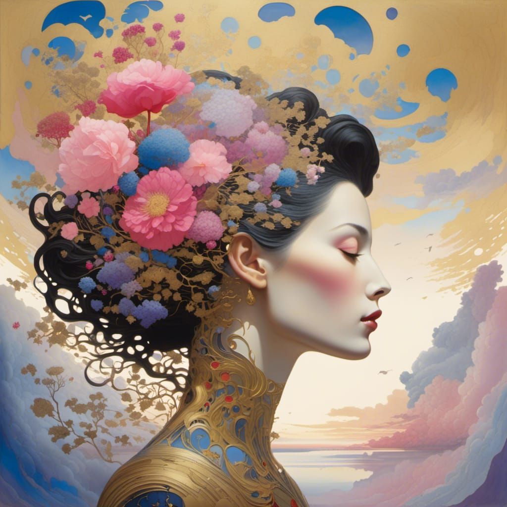 Surreal Watercolor Painting of a Woman's Profile in Harmony ...