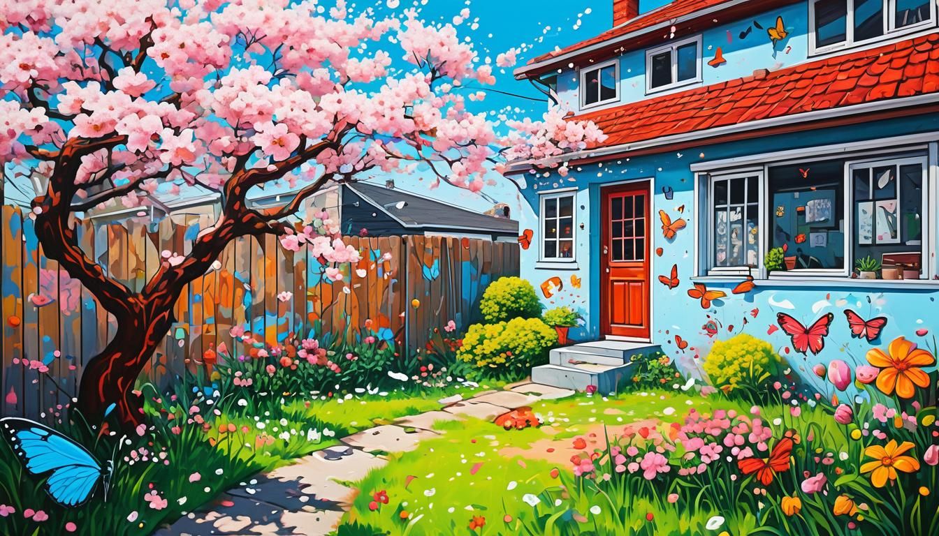 Cherry Blossoms Bloom: Graffiti Art in the Garden