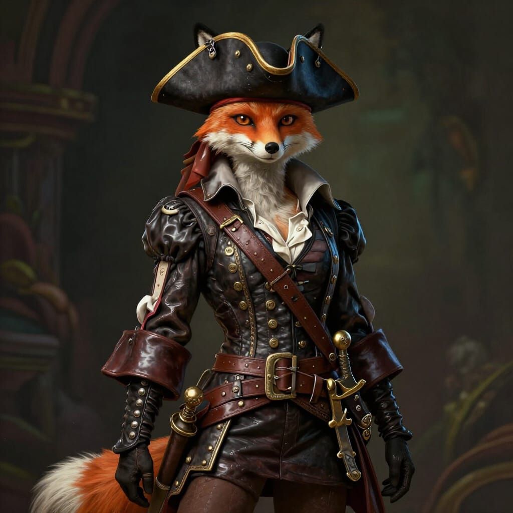 Pirate Fox Woman with Cutlass in Fantastical Colors