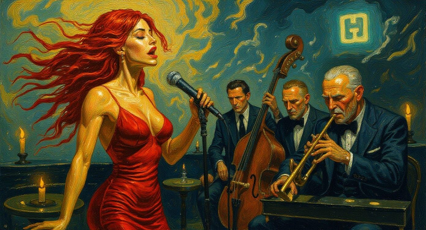 Fiery Jazz Singer in Impressionist Style