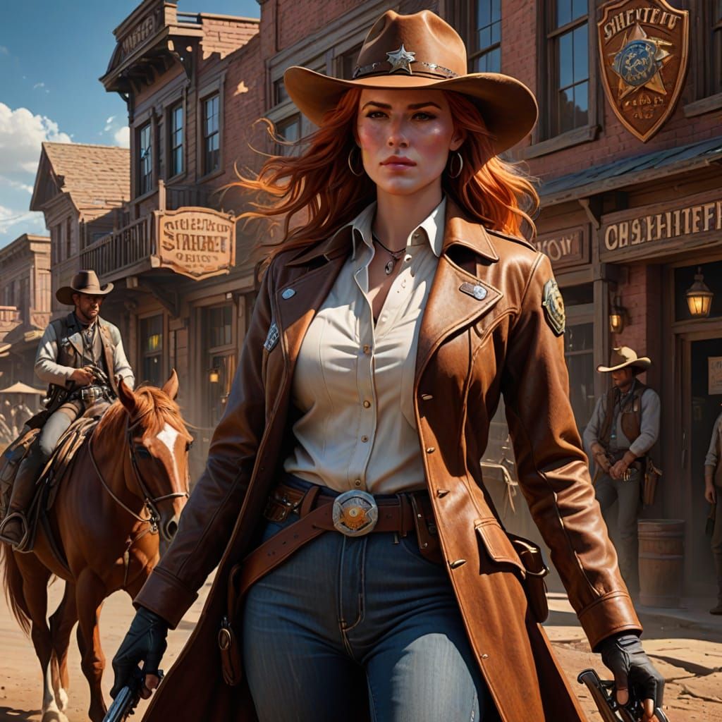 Gritty Western Sheriff in Splendid Brown Leather Coat
