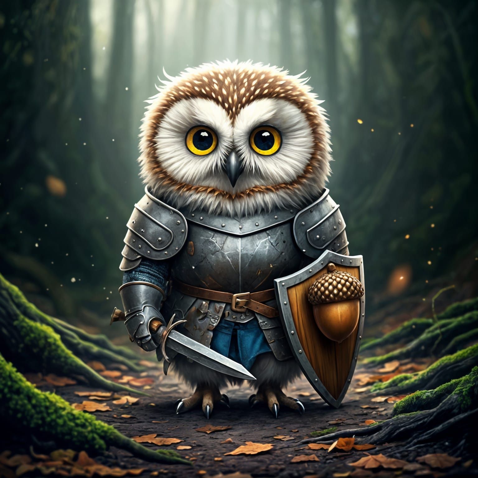 Tiny Owl Knight in Enchanted Forest