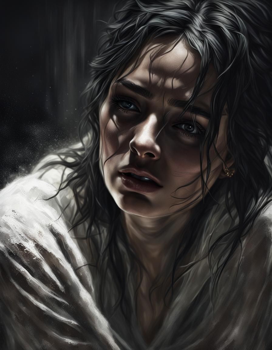 Dramatic Portrait of a Woman Overcome by Tragedy
