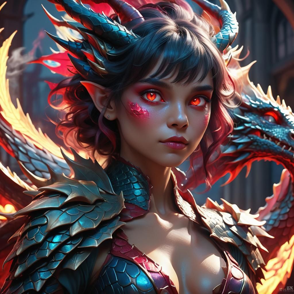 Seductive Dragon Lady with Ruby Scales