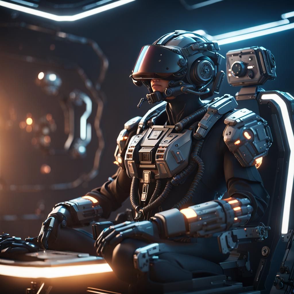 Mech Pilot in VR Cockpit: Sci-Fi 3D Render