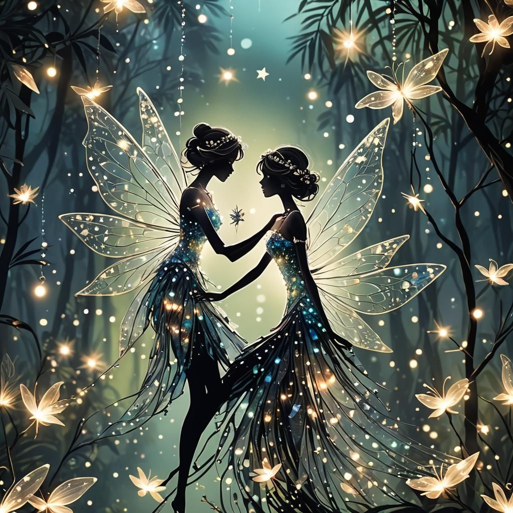 Crystal Fairy Silhouette in Tropical Forest