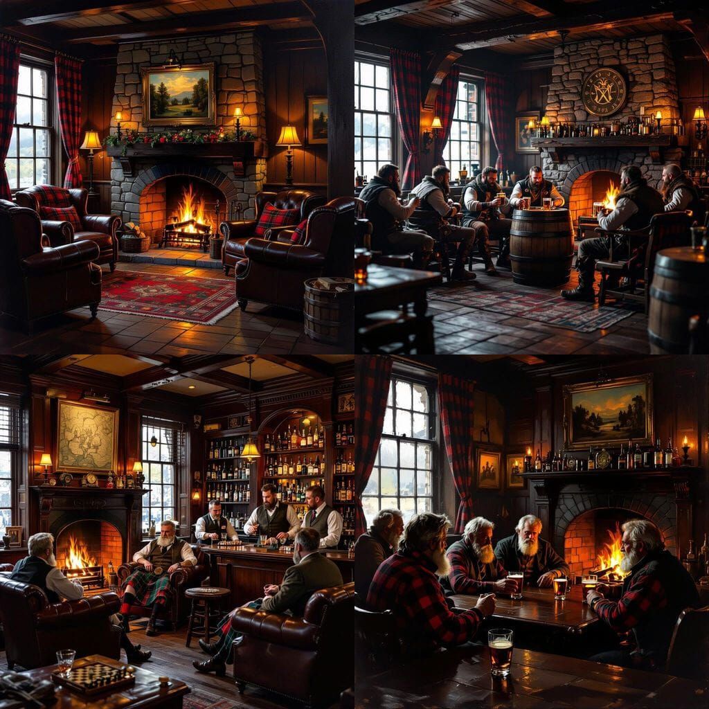 Cozy Highlander Men's Pub Interior Scene