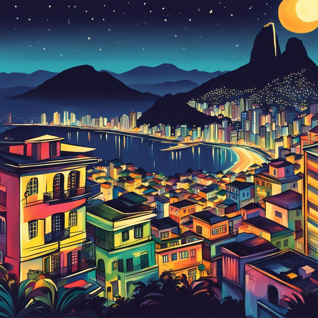 Romantic Retro Nightscape of Rio de Janeiro