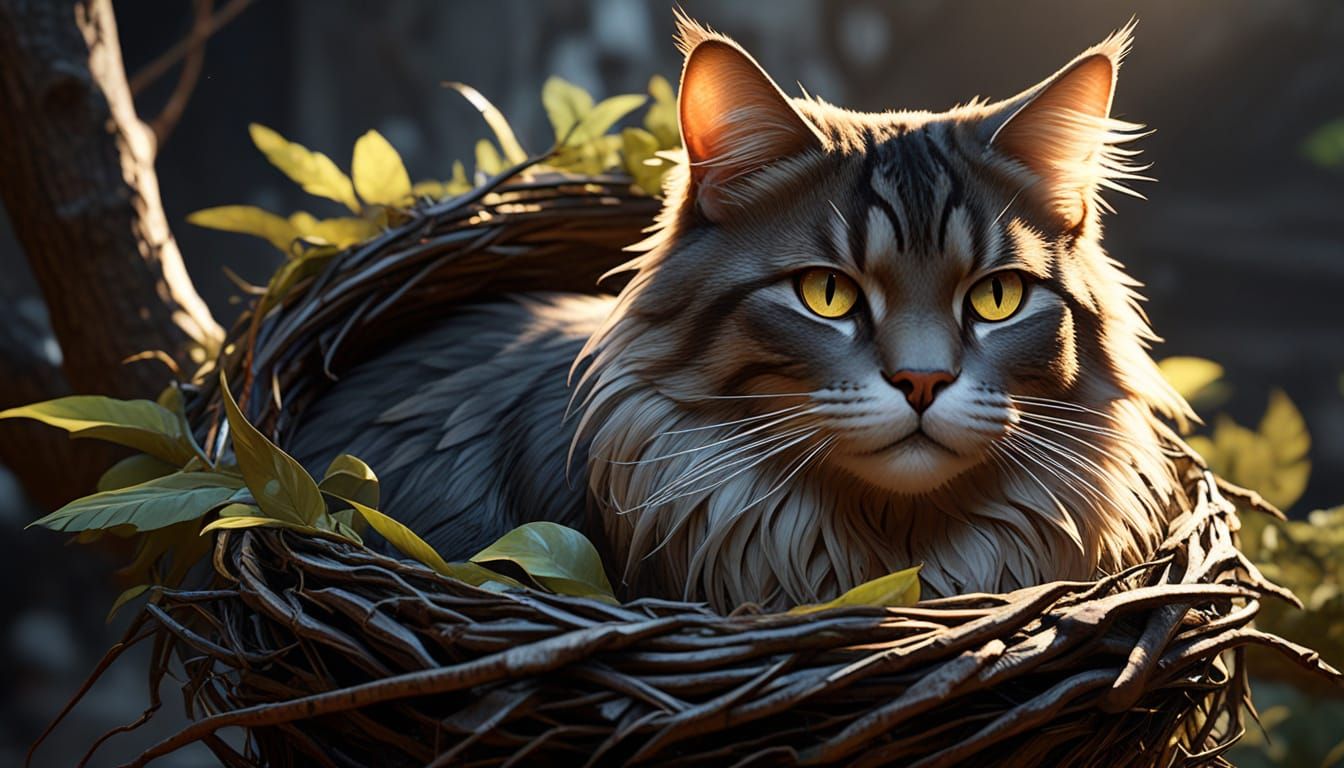Intricately Detailed Artgerm-Style Portrait of a Pinched Cat...