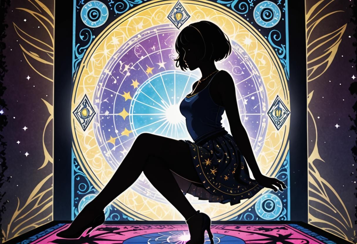 Tarot Card Female Silhouette with Magical Overtones