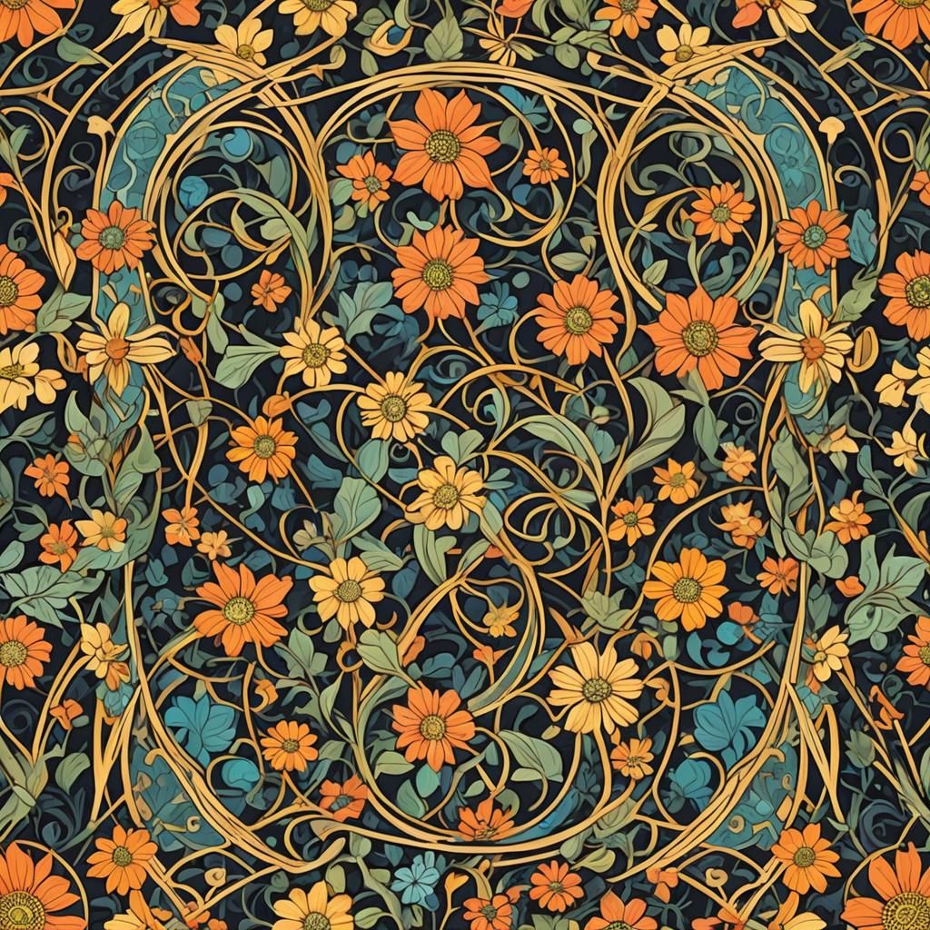 Colorful Art Nouveau Pattern with Floral Design