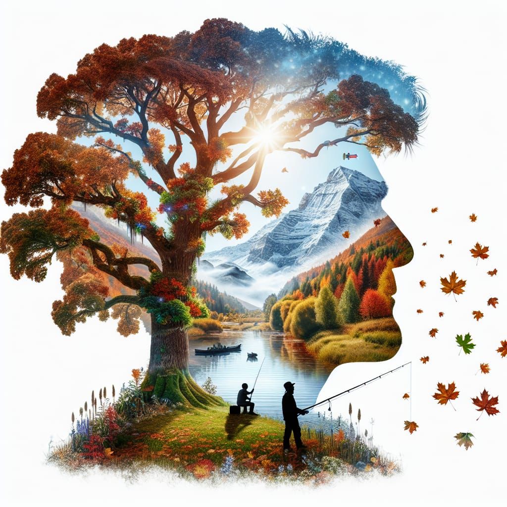 Surreal Autumn Tree Reveals Mountain Landscape