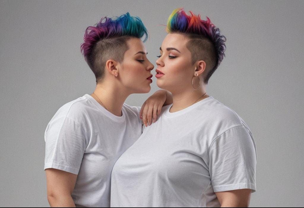 Two Women Kissing: Detailed Digital Portrait