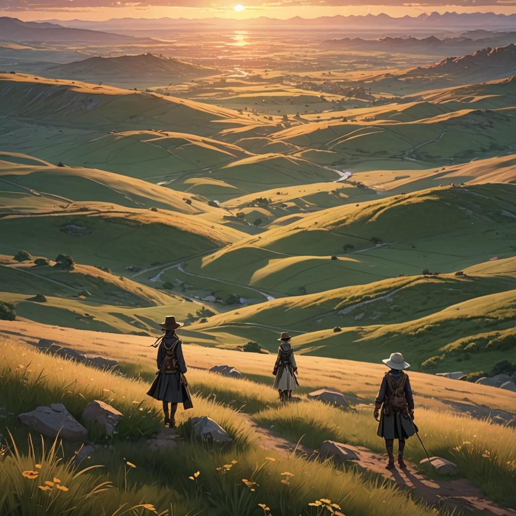 Anime Prairie Sunset in 3D Detail