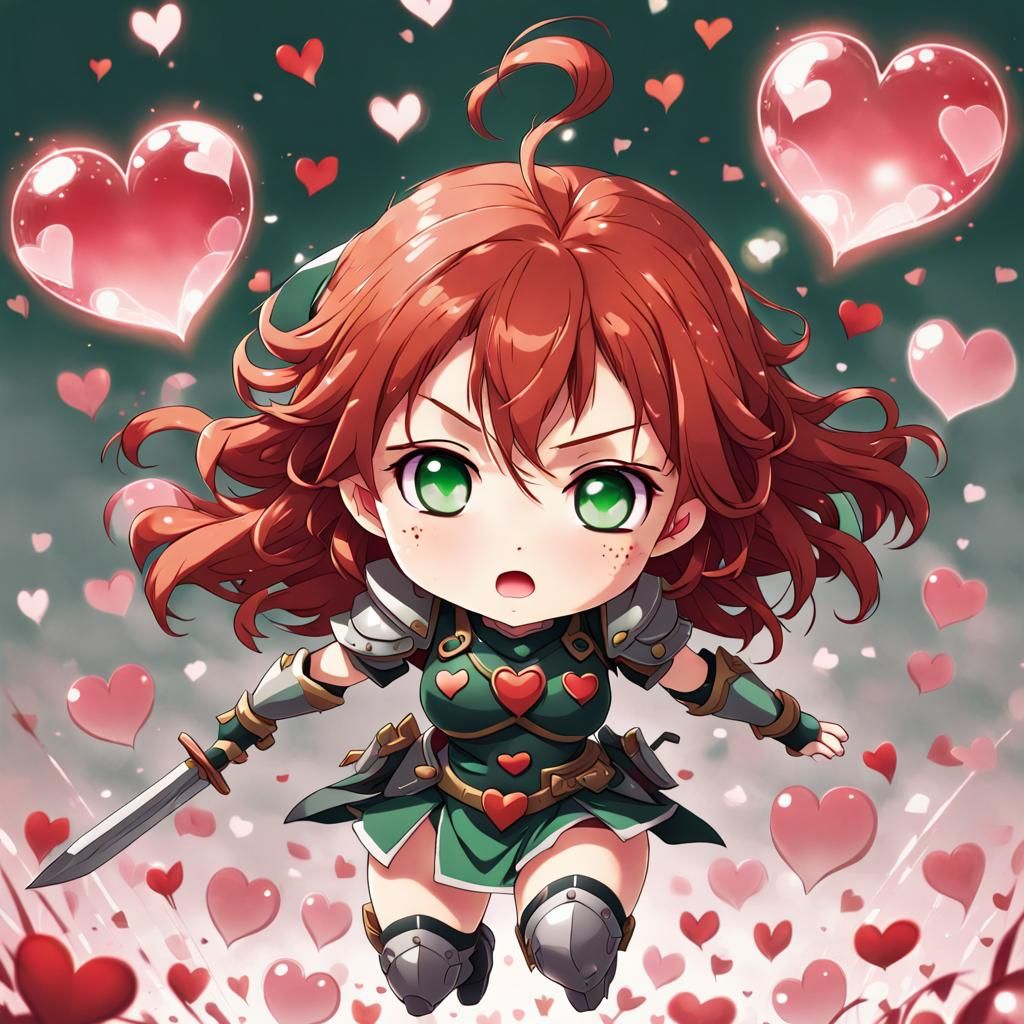 Surprised Chibi Warrior Girl in Anime Style