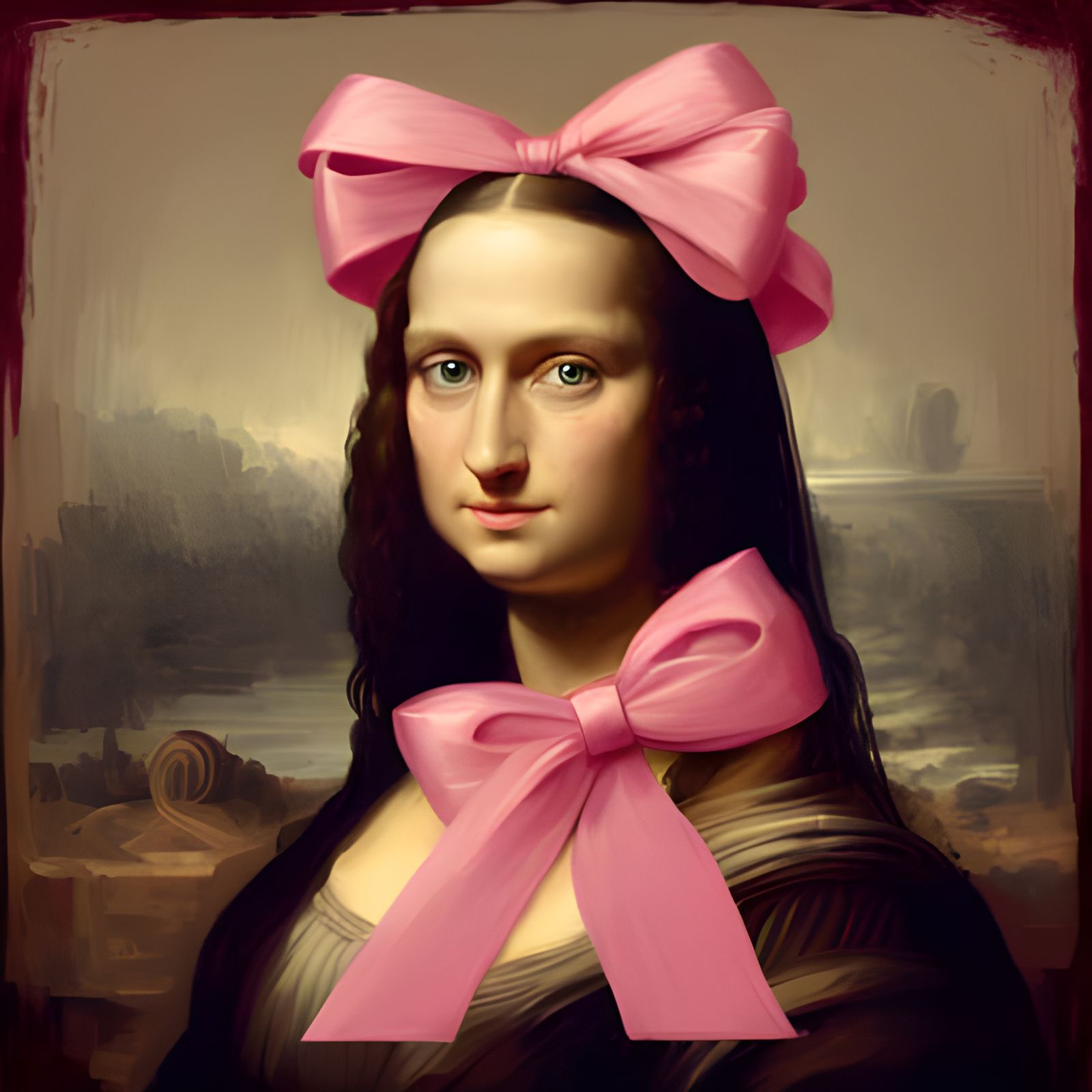 Mona Lisa with Pink Bows: Detailed Matte Painting