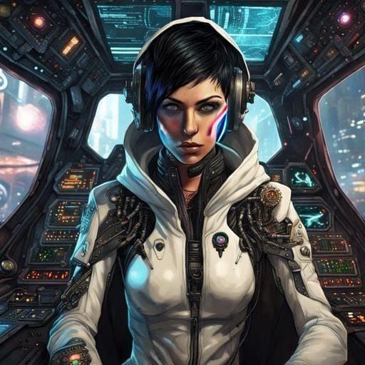 Cyberpunk Pilot with Cybernetic Enhancements