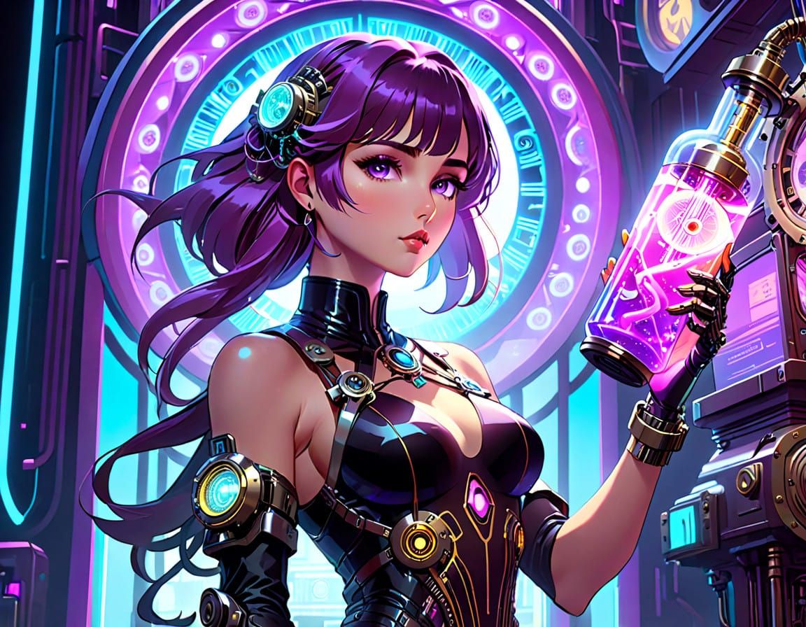 Ethereal Cyberpunk Visionary in Radiant Violet Hues