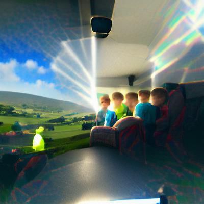 Scouts on a Bus: Hyperrealistic 8k Render