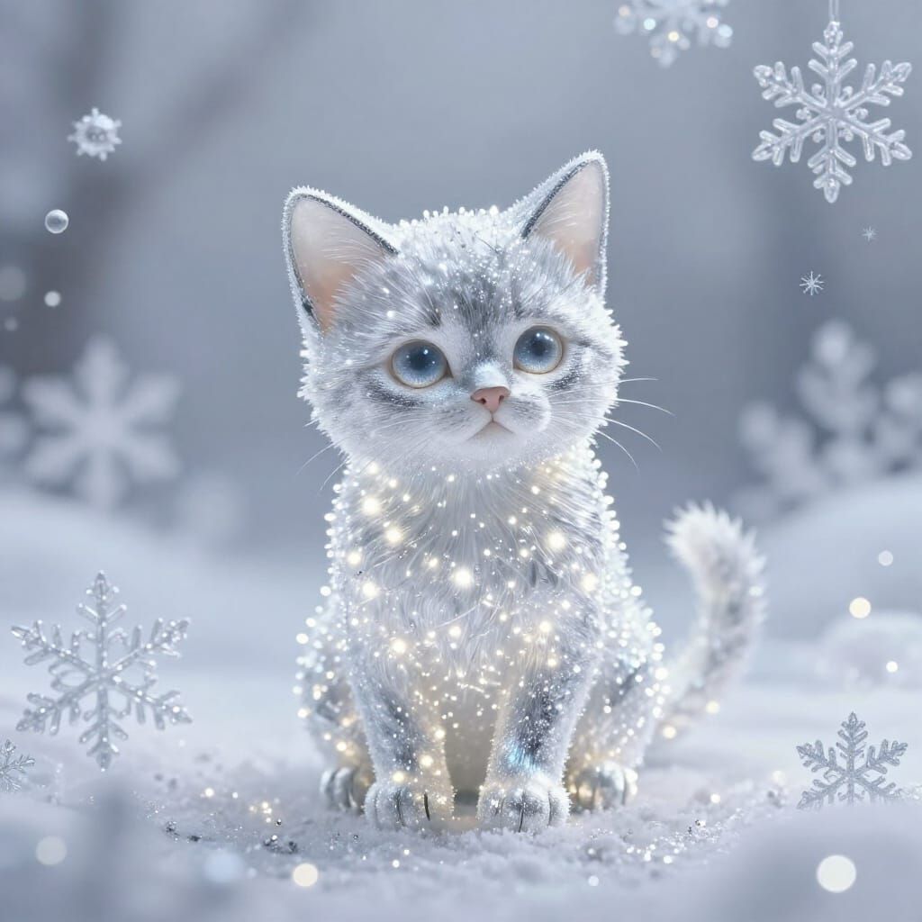 Ethereal Kitten in Snowy Wonderland of Light