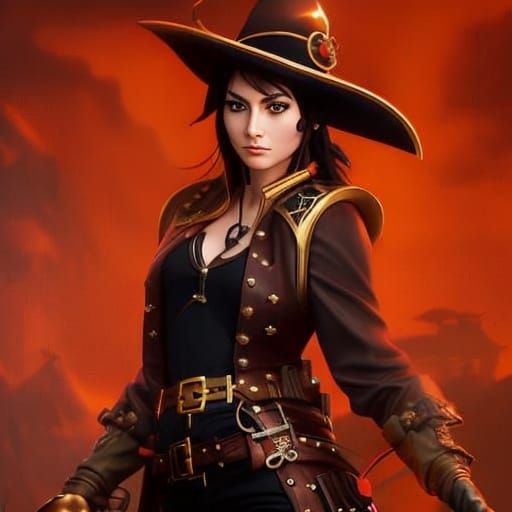 Steampunk Female Pirate Captain Portrait in 8K