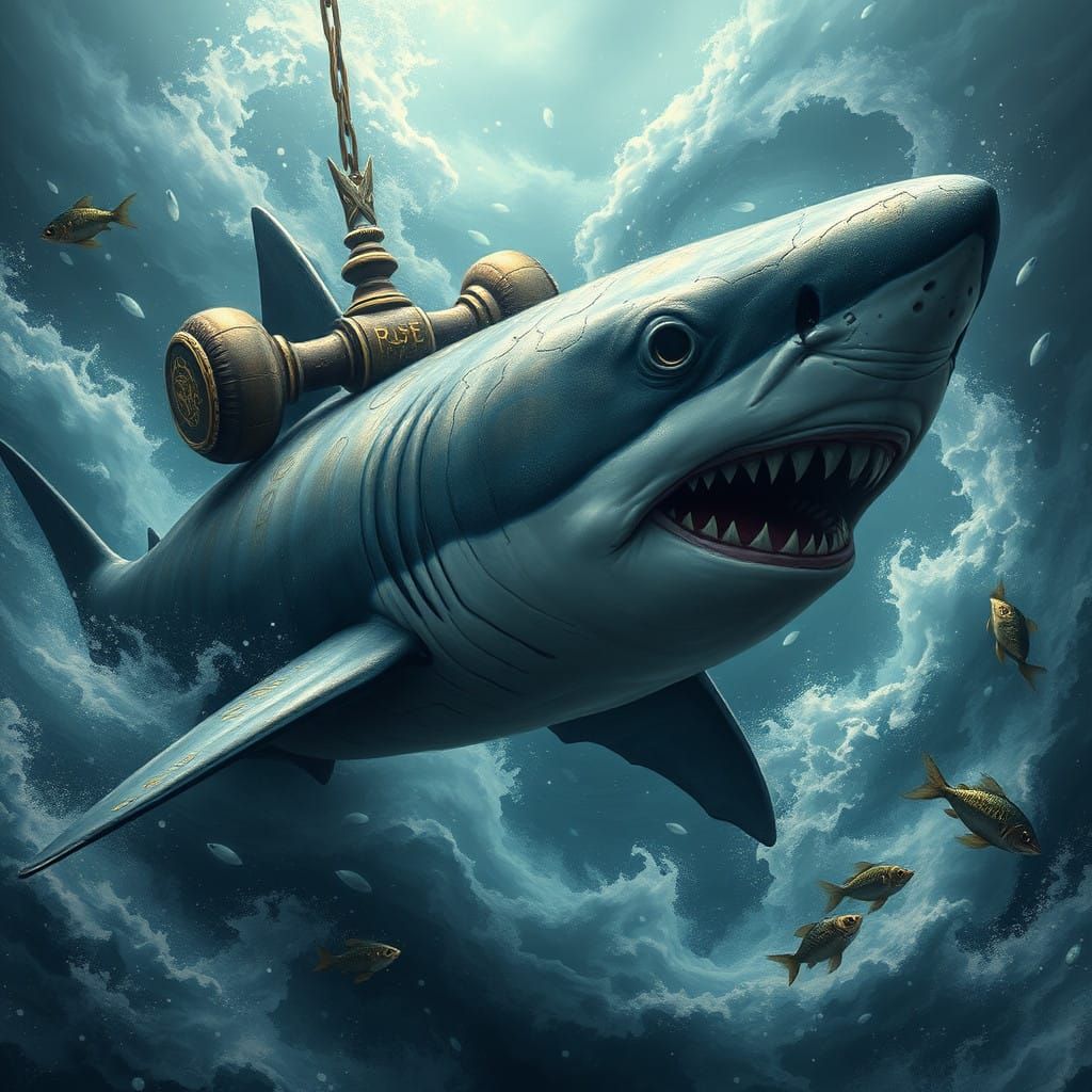 Majestic Shark Gavel in Turbulent Ocean Depths