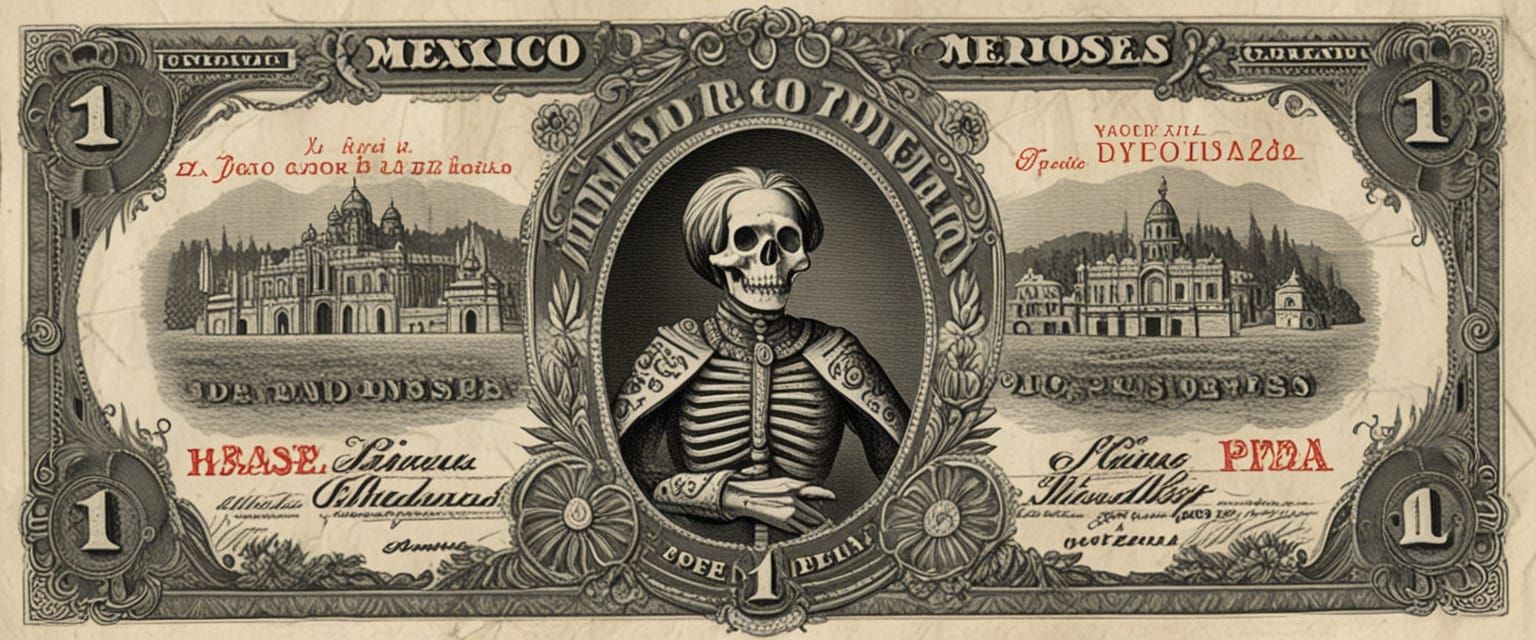Mexican Peso Note in Posada Style