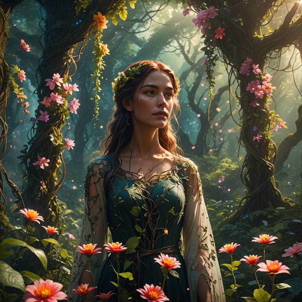 Ethereal Woman in Forest: Fantasy Concept Art