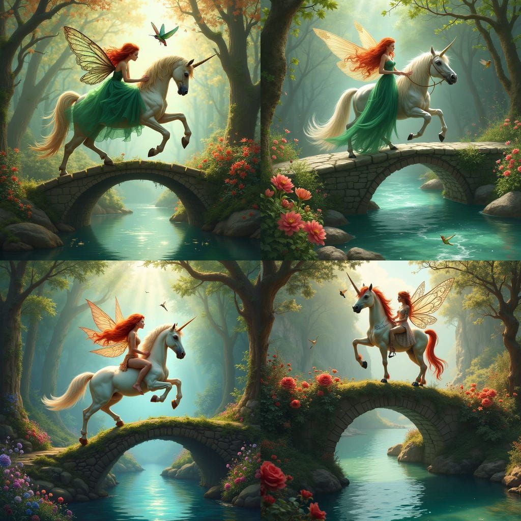 Whimsical Fairy Rides Unicorn Over Mystical River in Tim Bur...
