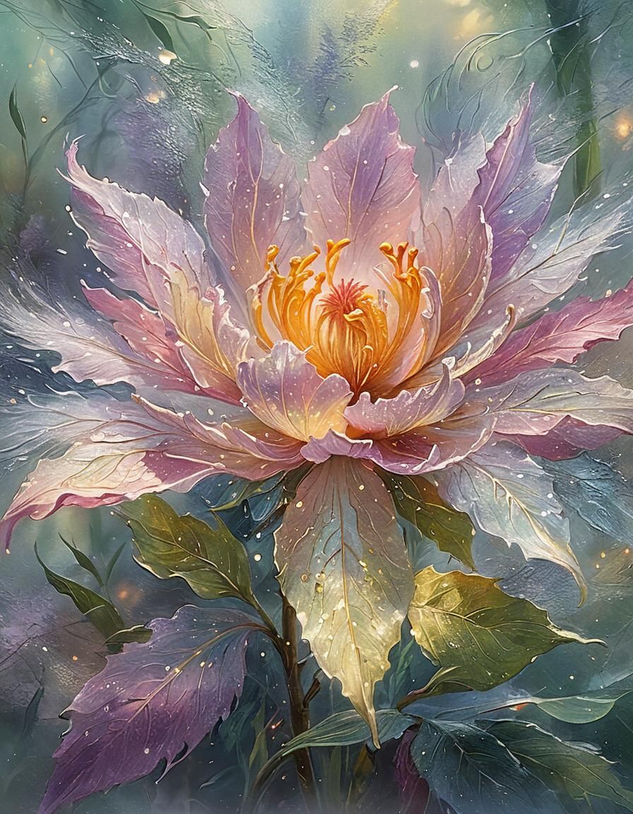Ethereal Flower in Shimmering Mist: Fantasy Art