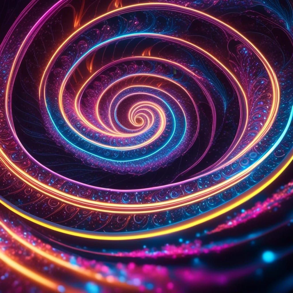 Neon Spiraling Droste Effect with Cosmic Fractals