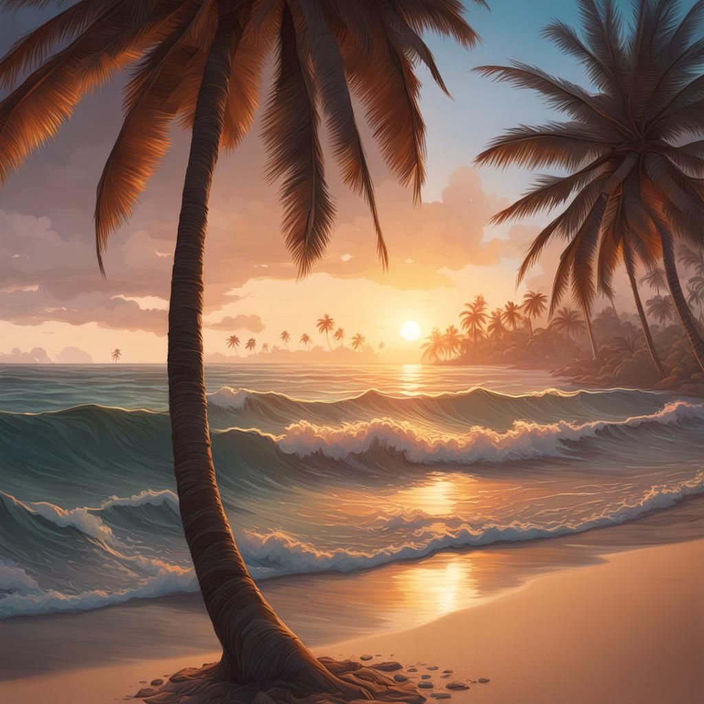 Sunset Palm Tree: Hyperdetailed Concept Art