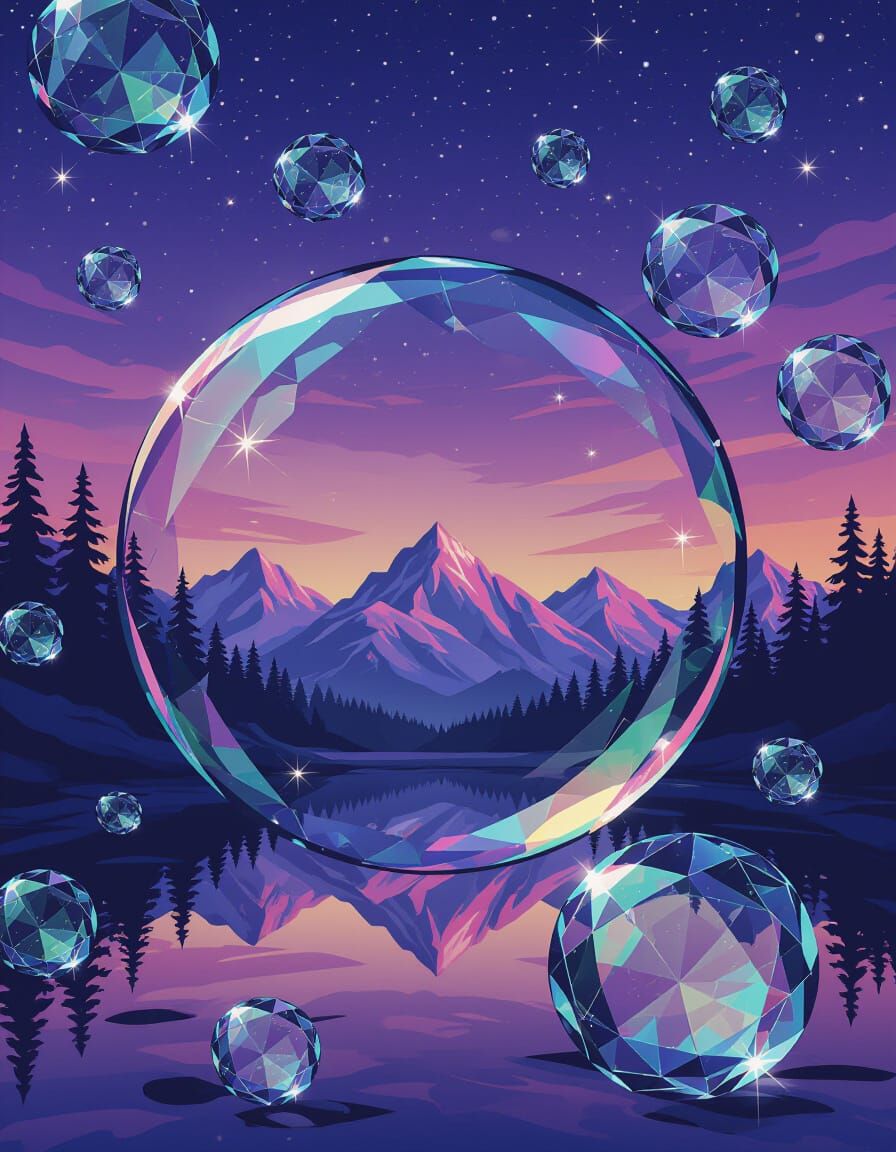 Abstract Landscape with Crystalline Liquid Bubbles